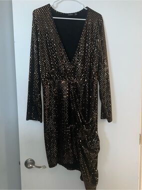 Boohoo Black Dress with Gold Sequin Detail